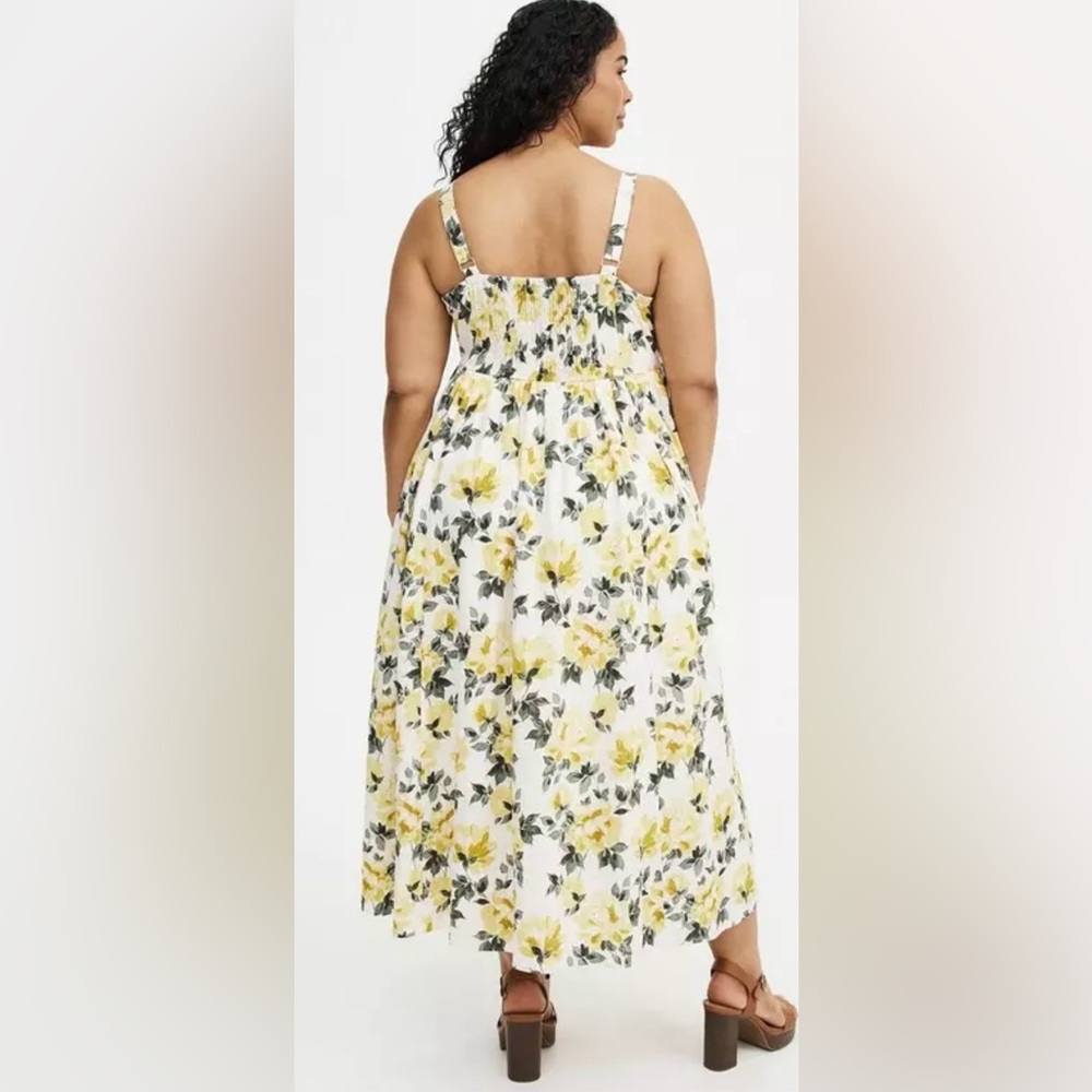 Torrid Ivory Floral Challis Midi Skater Sleeveless Dress - Picture 3 of 9